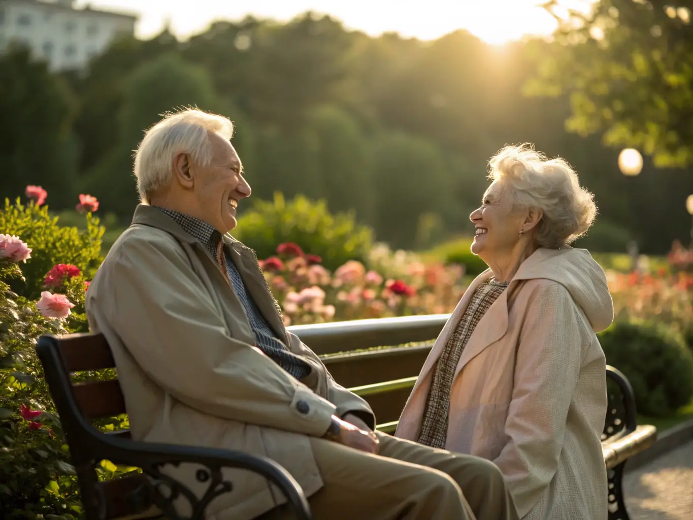 An image showing a happy senior couple reviewing their Medicare Advantage plan with a friendly agent in a sunny Arizona setting.